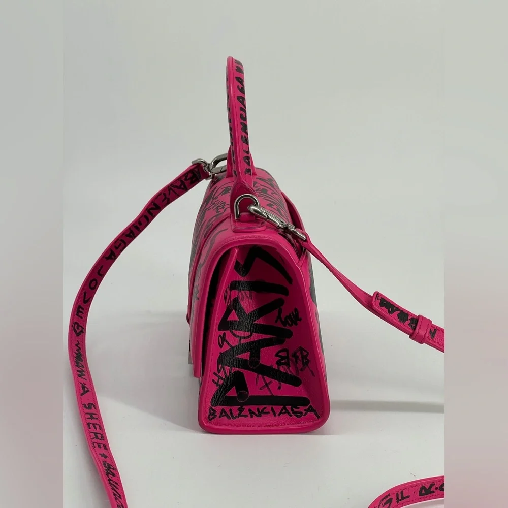 Balenciaga Graffiti Hourglass Top Handle Pink Leather Bag - Picture 4 of 10